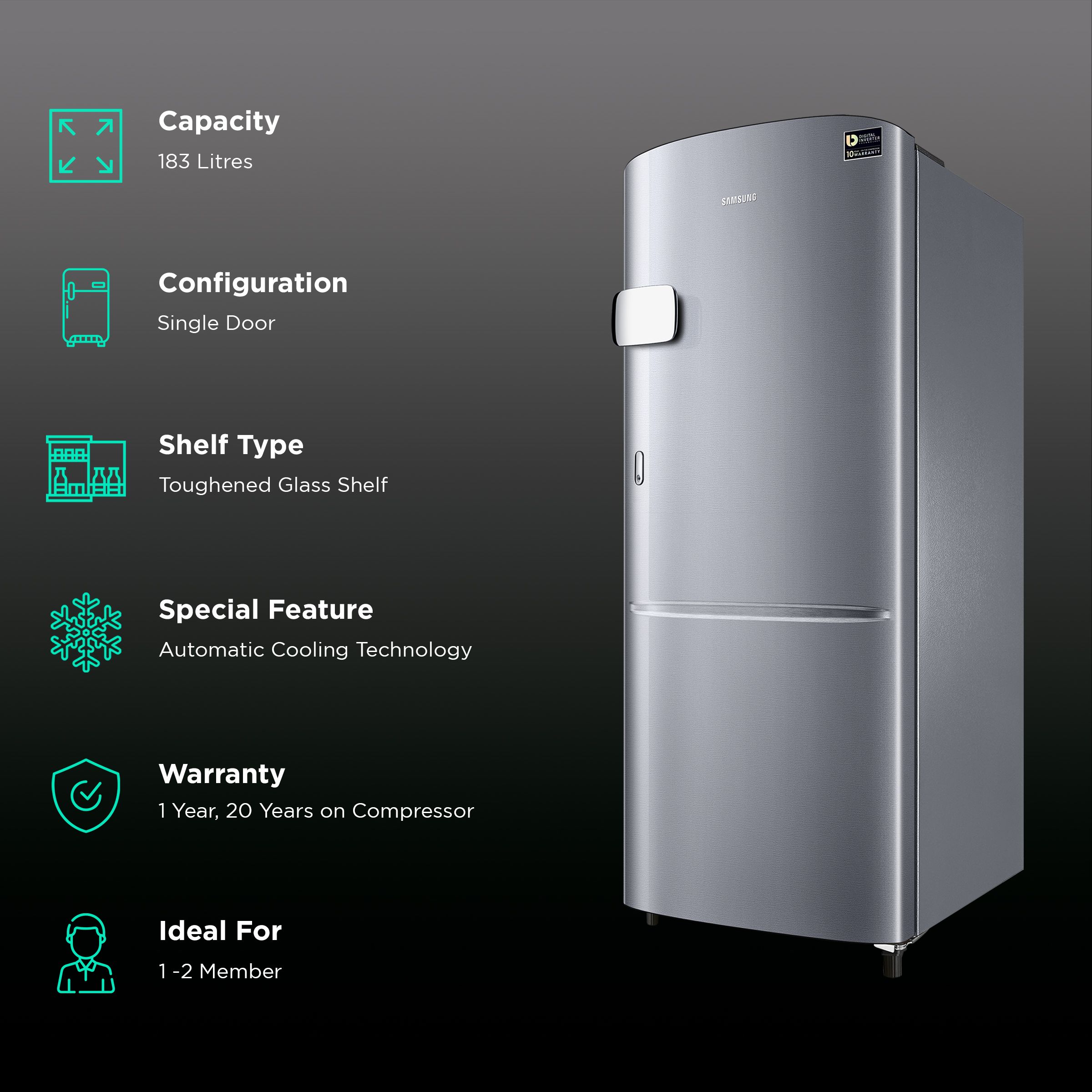 Buy Samsung 183 Litres 3 Star Single Door Refrigerator with Automatic